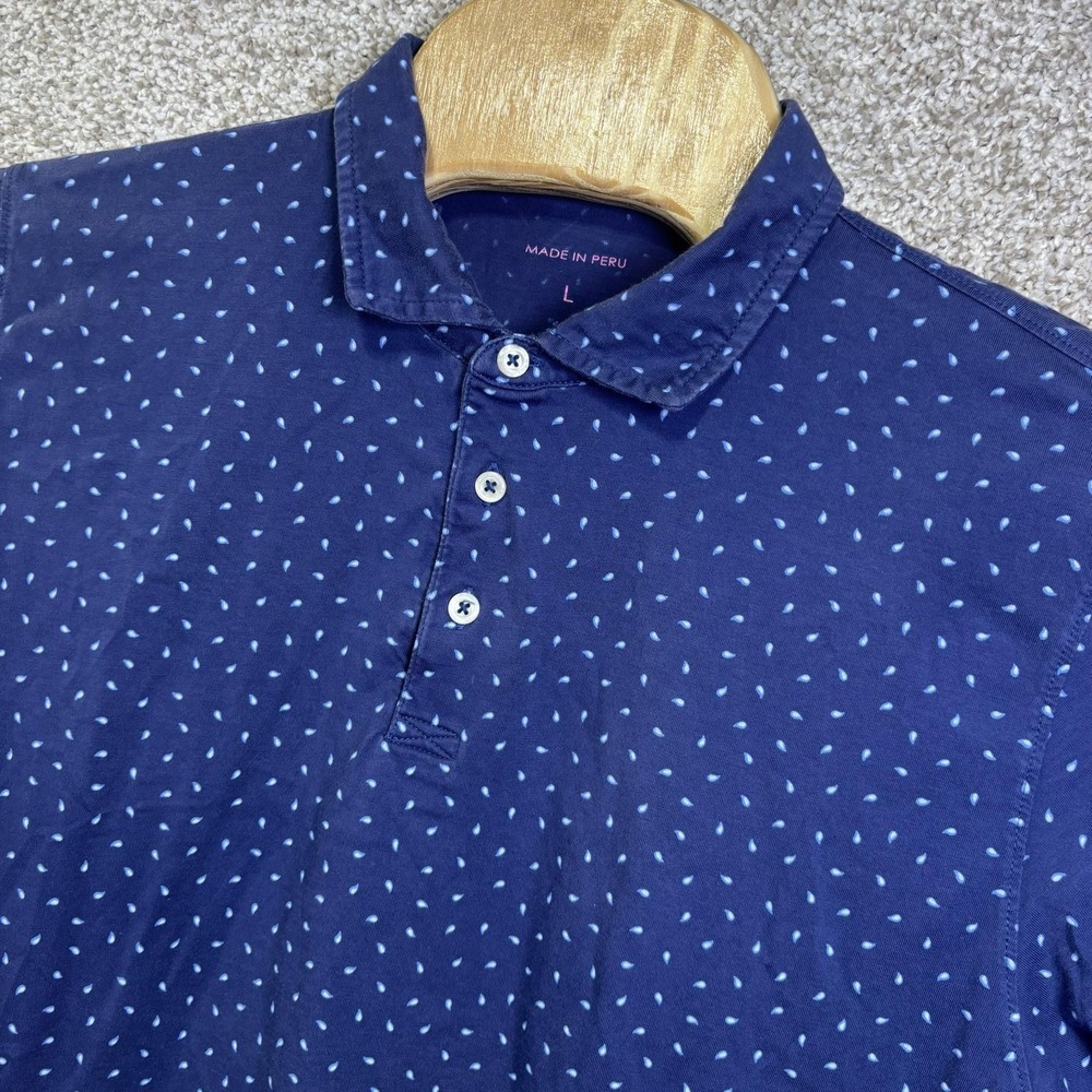 B. Draddy Polo Shirt Mens Large Blue Spotted Print Pima Cotton Golf Lightweight
